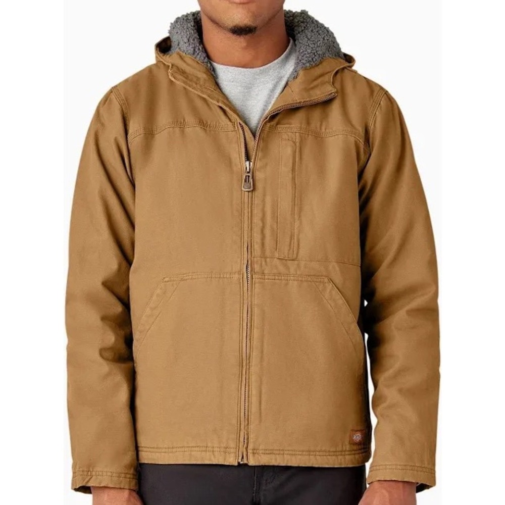 Dickies Duck Canvas High Pile Fleece Lined Men's Hooded Work Jacket in Brown XL